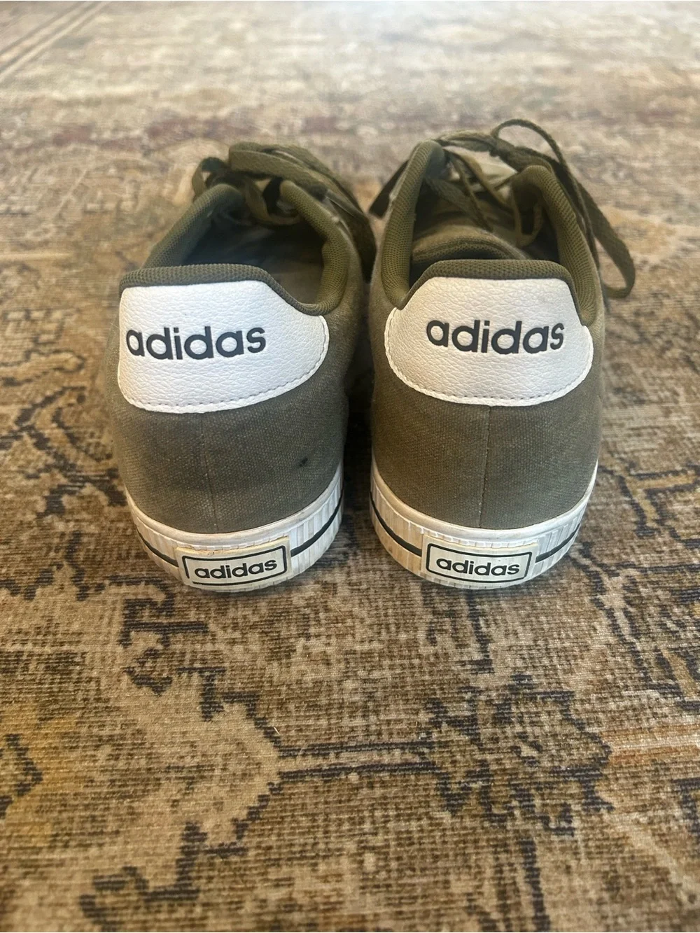 adidas Olive Green Low-Top Sneakers with White Stripes